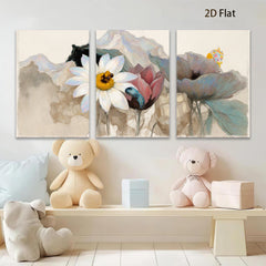 2D flat 1pc blooming wildflowers botanical wall art canvas prints for living room bedroom home decor farmhouse style modern minimalist gallery wrapped
