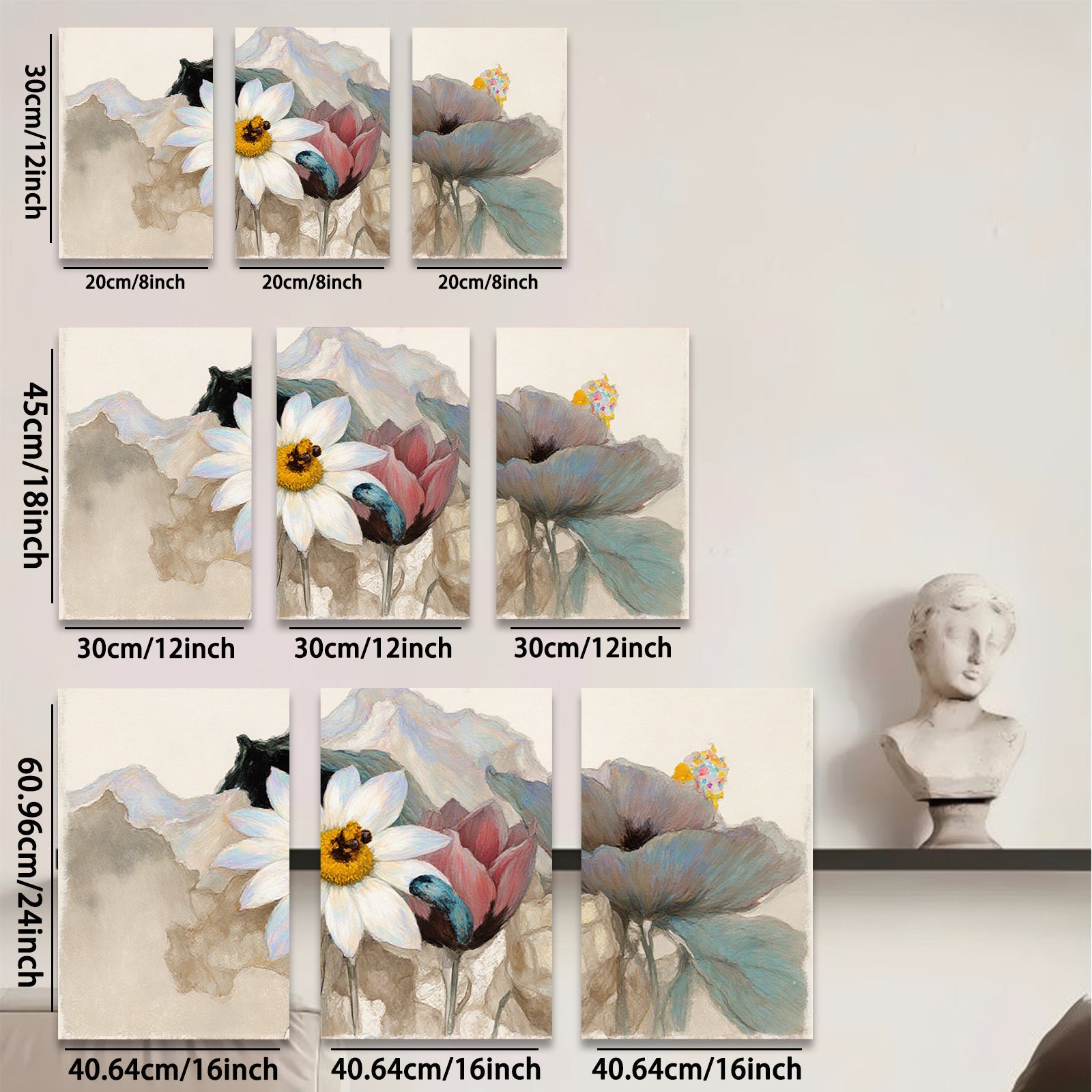 2D flat 1pc blooming wildflowers botanical wall art canvas prints for living room bedroom home decor farmhouse style modern minimalist gallery wrapped