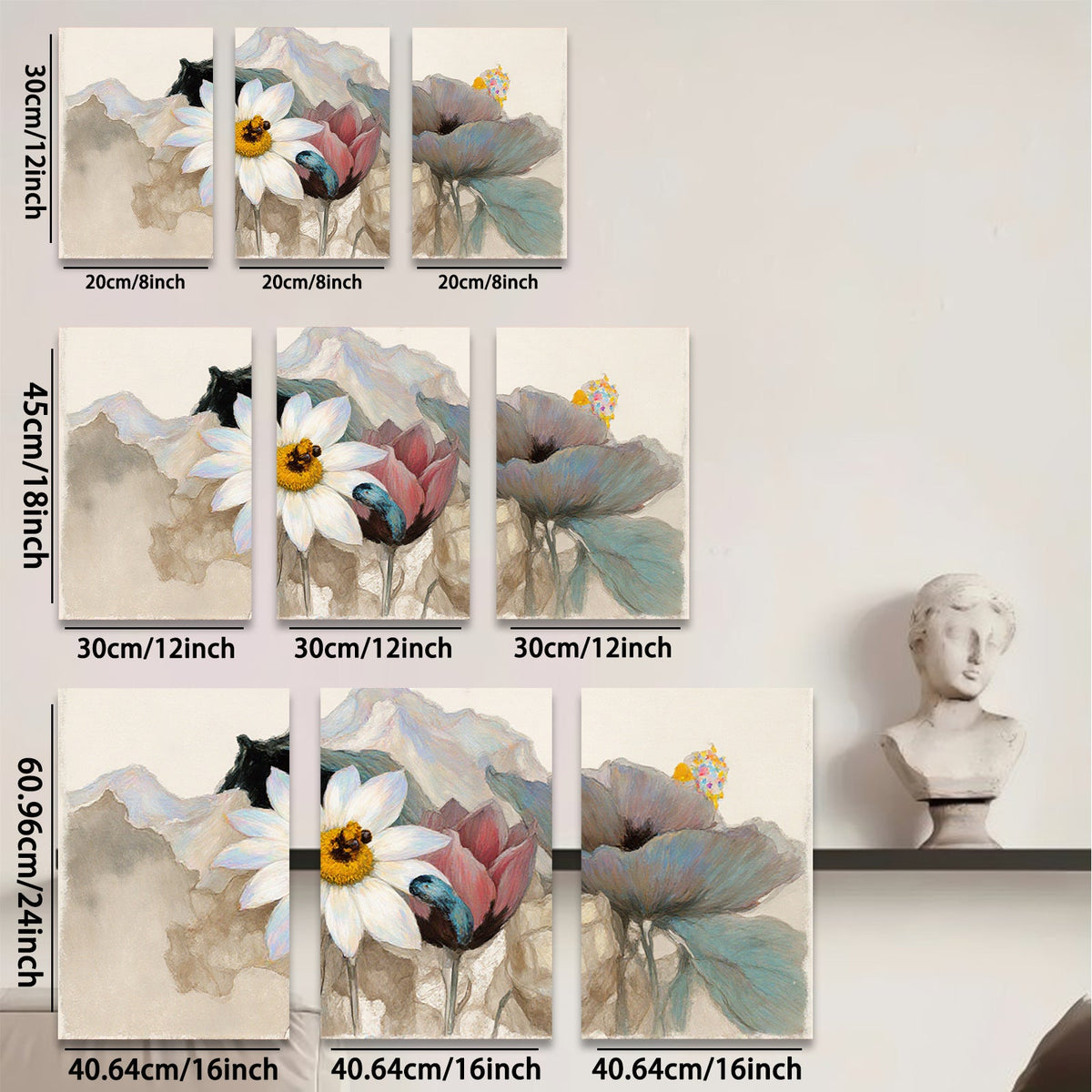 2D flat 1pc blooming wildflowers botanical wall art canvas prints for living room bedroom home decor farmhouse style modern minimalist gallery wrapped