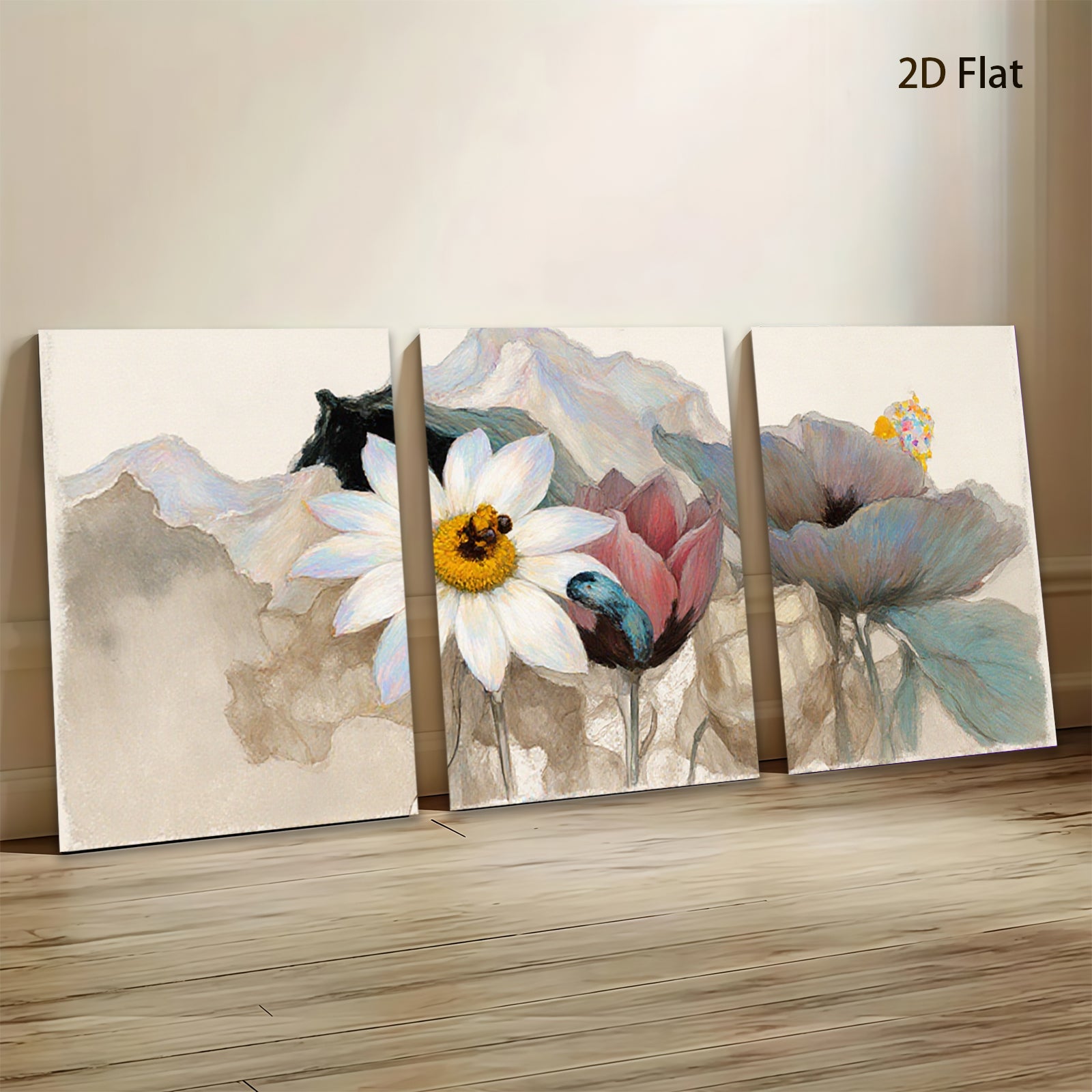 2D flat 1pc blooming wildflowers botanical wall art canvas prints for living room bedroom home decor farmhouse style modern minimalist gallery wrapped