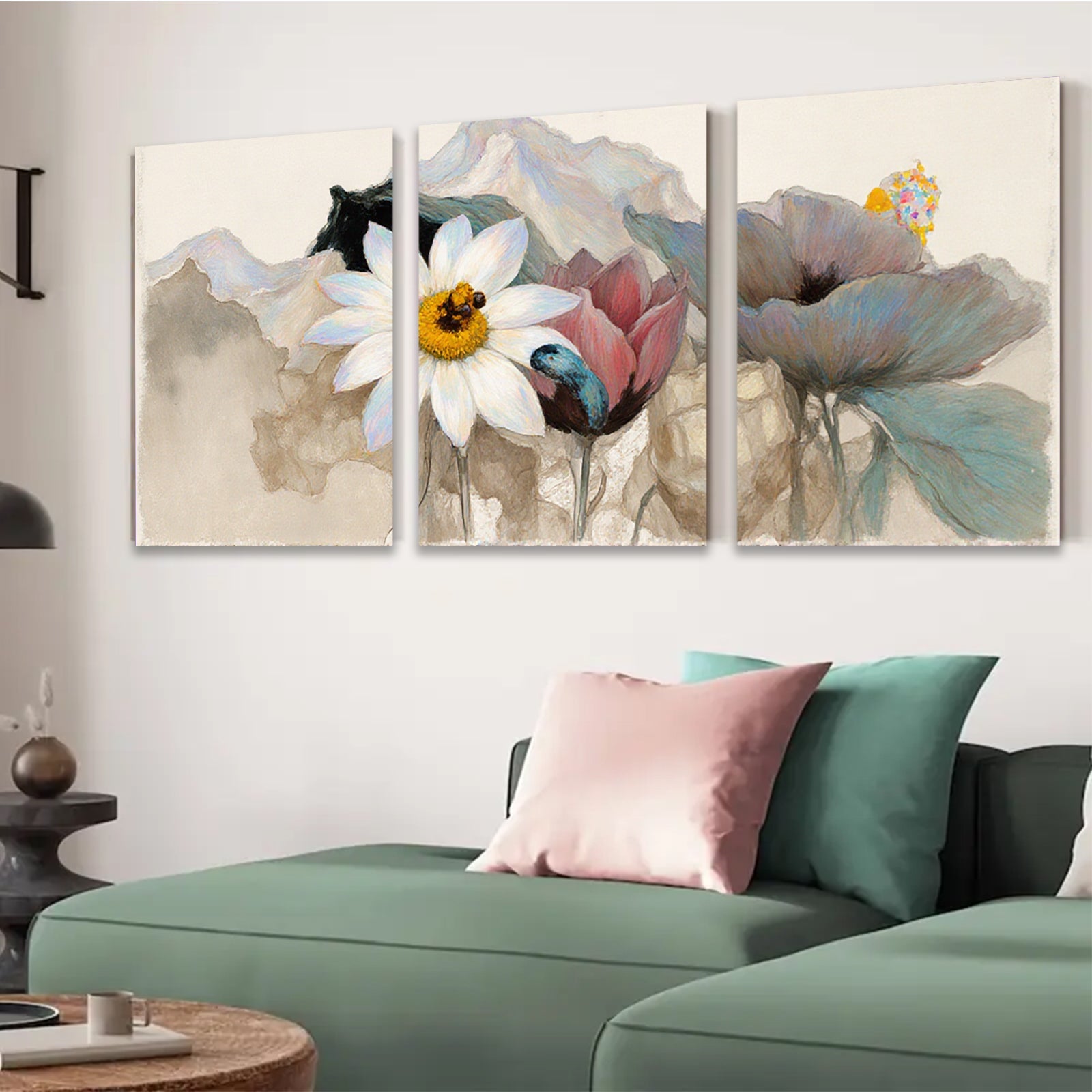 2D flat 1pc blooming wildflowers botanical wall art canvas prints for living room bedroom home decor farmhouse style modern minimalist gallery wrapped