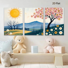 2D flat 1pc blooming wildflowers hillside vista cozy farmhouse wall decor living room bedroom gallery wrapped canvas print modern botanical art