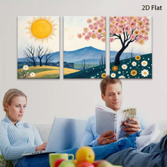 2D flat 1pc blooming wildflowers hillside vista cozy farmhouse wall decor living room bedroom gallery wrapped canvas print modern botanical art