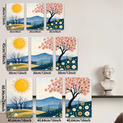 2D flat 1pc blooming wildflowers hillside vista cozy farmhouse wall decor living room bedroom gallery wrapped canvas print modern botanical art