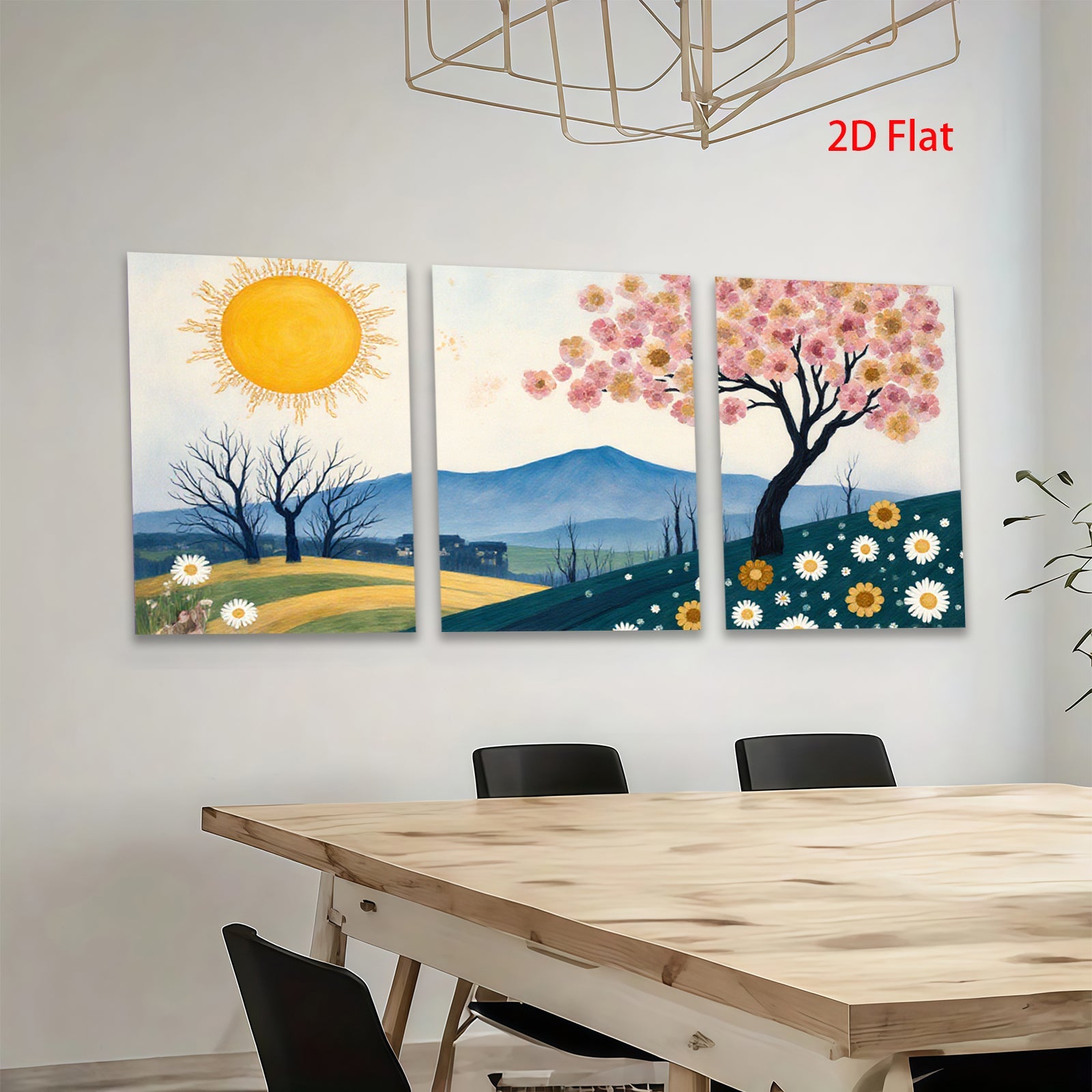 2D flat 1pc blooming wildflowers hillside vista cozy farmhouse wall decor living room bedroom gallery wrapped canvas print modern botanical art