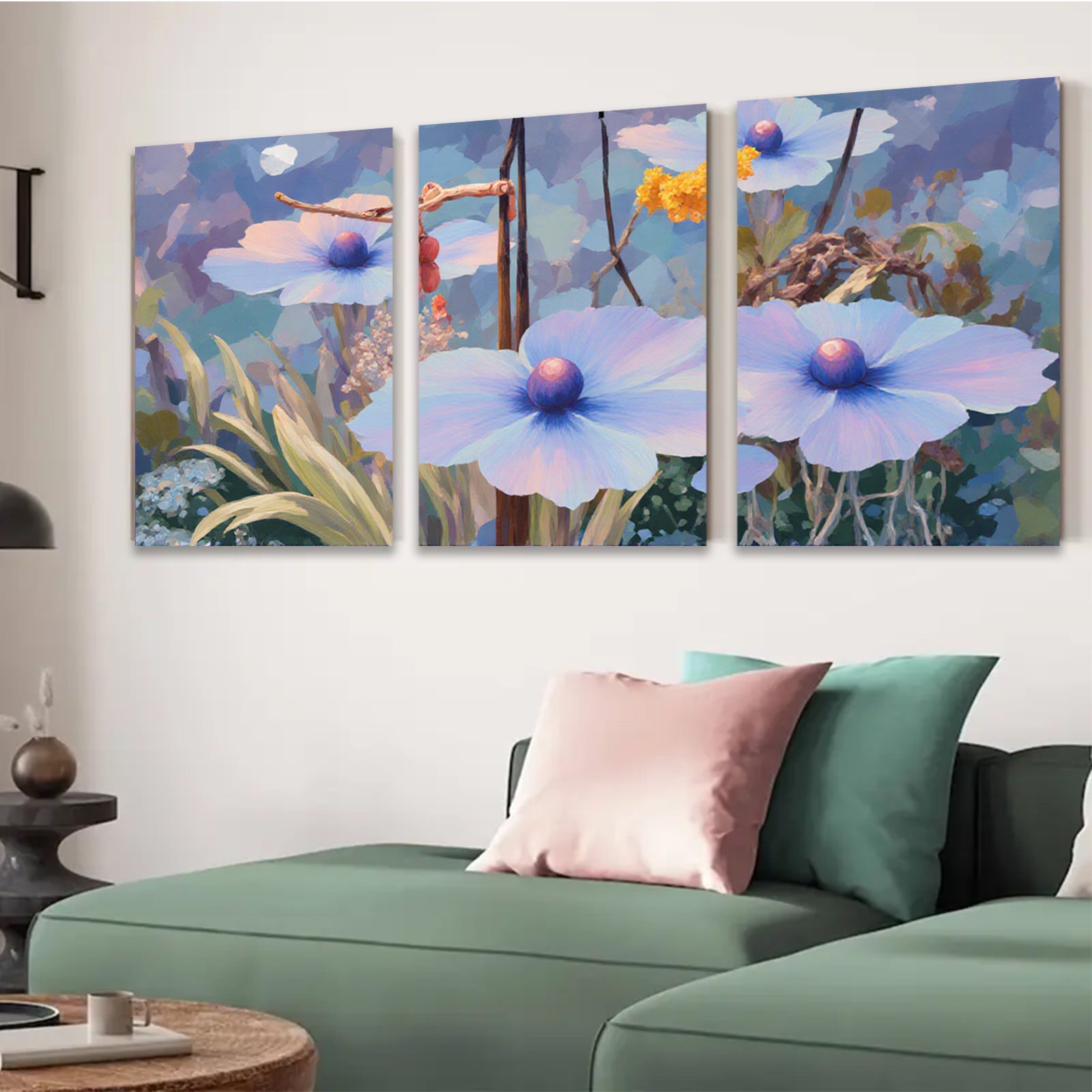 2D flat 1pc blooming wildflowers serene garden wall art bedroom living room farmhouse modern gallery wrapped canvas prints ready to hang