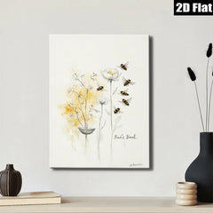 2D flat 1pc blooming wildflowers with busy bees botanical wall art for living room bedroom gallery wrapped canvas farmhouse style modern minimalist d��cor