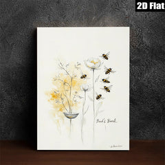 2D flat 1pc blooming wildflowers with busy bees botanical wall art for living room bedroom gallery wrapped canvas farmhouse style modern minimalist d��cor