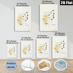 2D flat 1pc blooming wildflowers with busy bees botanical wall art for living room bedroom gallery wrapped canvas farmhouse style modern minimalist d��cor
