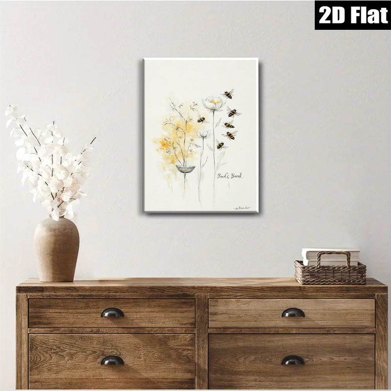 2D flat 1pc blooming wildflowers with busy bees botanical wall art for living room bedroom gallery wrapped canvas farmhouse style modern minimalist d��cor