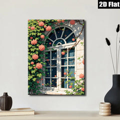 2D flat 1pc blooming window floral garden wall art canvas prints for living room bedroom home decor farmhouse style botanical modern minimalist