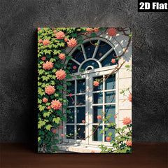 2D flat 1pc blooming window floral garden wall art canvas prints for living room bedroom home decor farmhouse style botanical modern minimalist