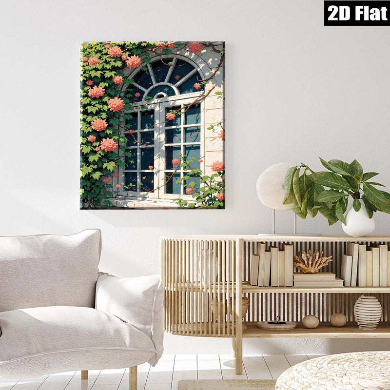 2D flat 1pc blooming window floral garden wall art canvas prints for living room bedroom home decor farmhouse style botanical modern minimalist