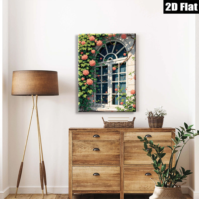 2D flat 1pc blooming window floral garden wall art canvas prints for living room bedroom home decor farmhouse style botanical modern minimalist