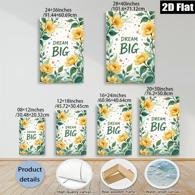 2D flat 1pc blooming yellow floral botanical wall art prints for living room bedroom home decor farmhouse style gallery wrapped canvas modern minimalist