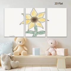 2D flat 1pc blooming yellow wildflower botanical wall art print farmhouse living room bedroom decor gallery wrapped canvas modern minimalist aesthetic
