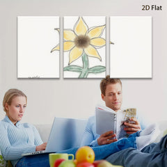 2D flat 1pc blooming yellow wildflower botanical wall art print farmhouse living room bedroom decor gallery wrapped canvas modern minimalist aesthetic