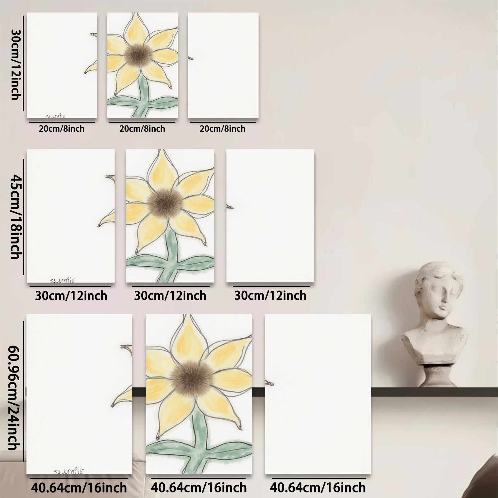 2D flat 1pc blooming yellow wildflower botanical wall art print farmhouse living room bedroom decor gallery wrapped canvas modern minimalist aesthetic
