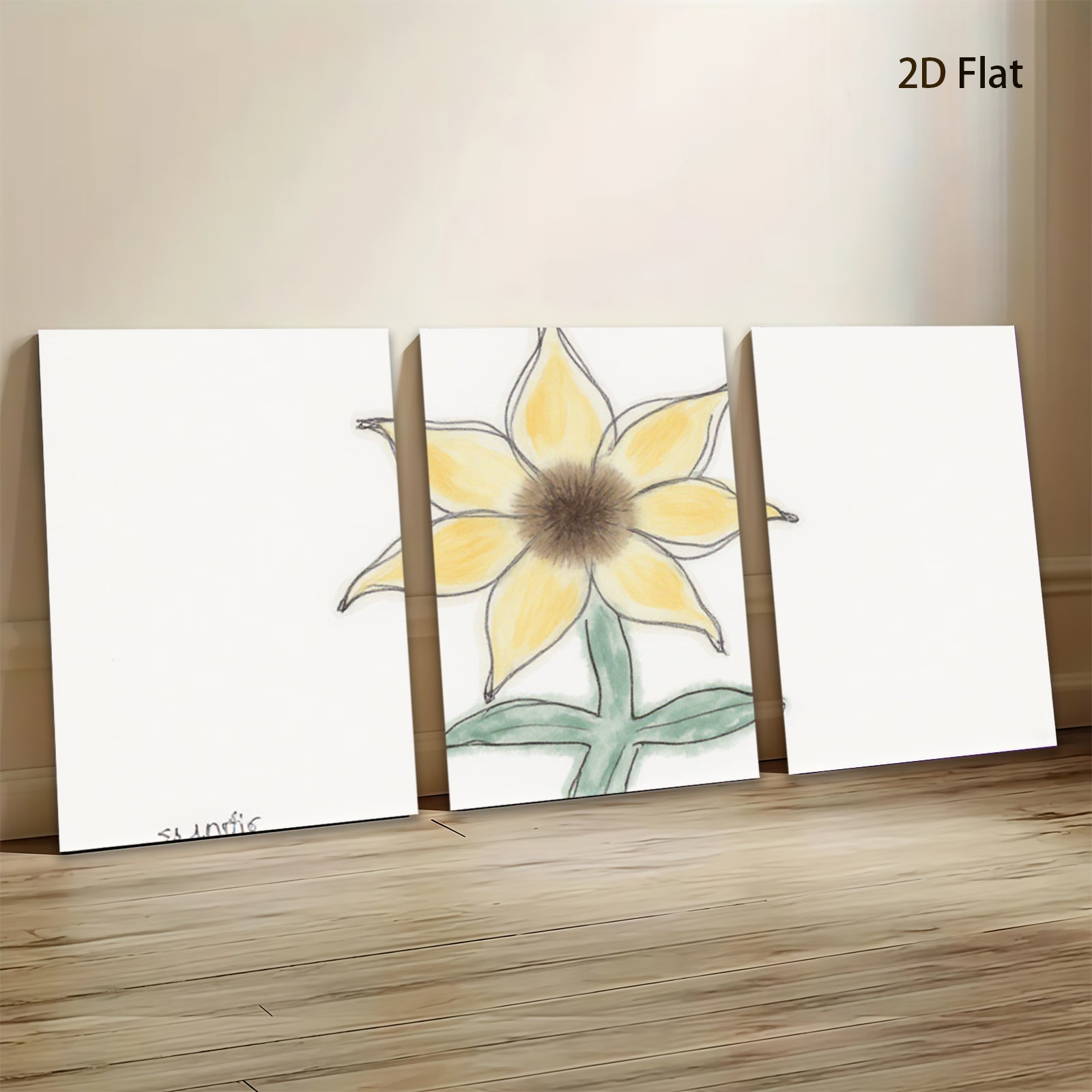 2D flat 1pc blooming yellow wildflower botanical wall art print farmhouse living room bedroom decor gallery wrapped canvas modern minimalist aesthetic