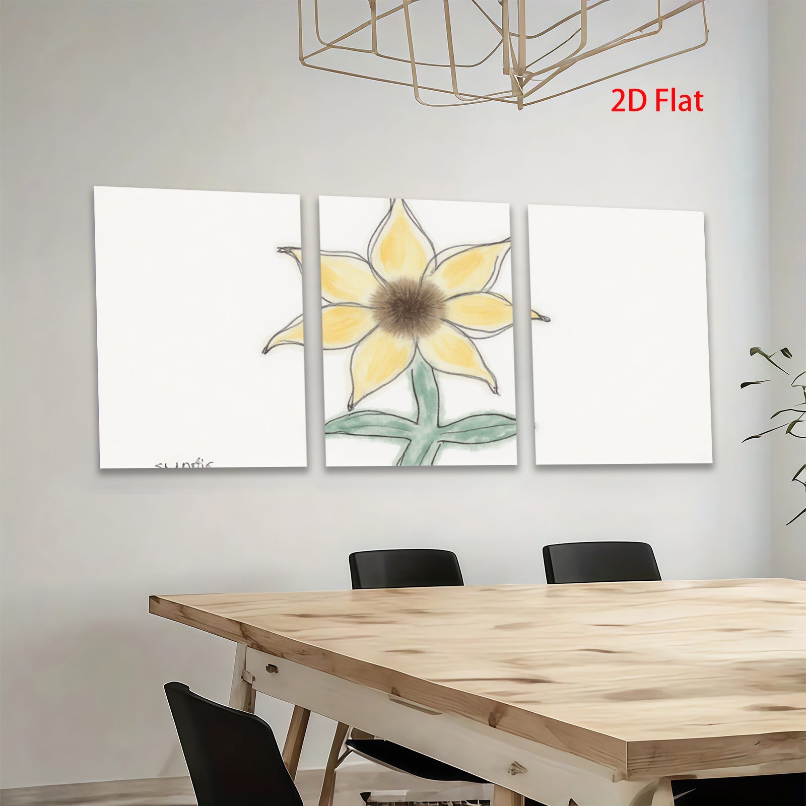 2D flat 1pc blooming yellow wildflower botanical wall art print farmhouse living room bedroom decor gallery wrapped canvas modern minimalist aesthetic
