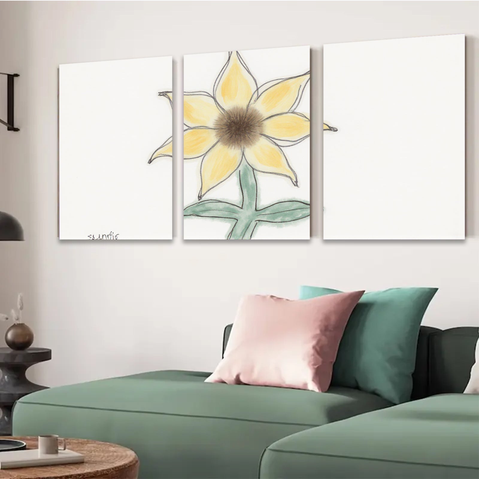 2D flat 1pc blooming yellow wildflower botanical wall art print farmhouse living room bedroom decor gallery wrapped canvas modern minimalist aesthetic