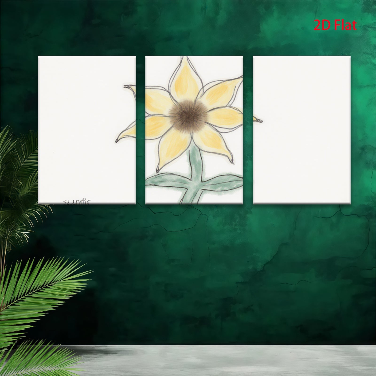 2D flat 1pc blooming yellow wildflower botanical wall art print farmhouse living room bedroom decor gallery wrapped canvas modern minimalist aesthetic