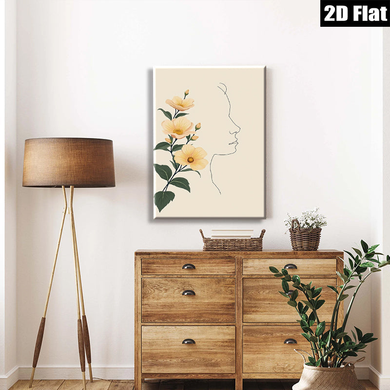 2D flat 1pc blooming yellow wildflowers botanical wall art for living room bedroom home decor farmhouse style gallery wrapped canvas prints modern minimalist artwork