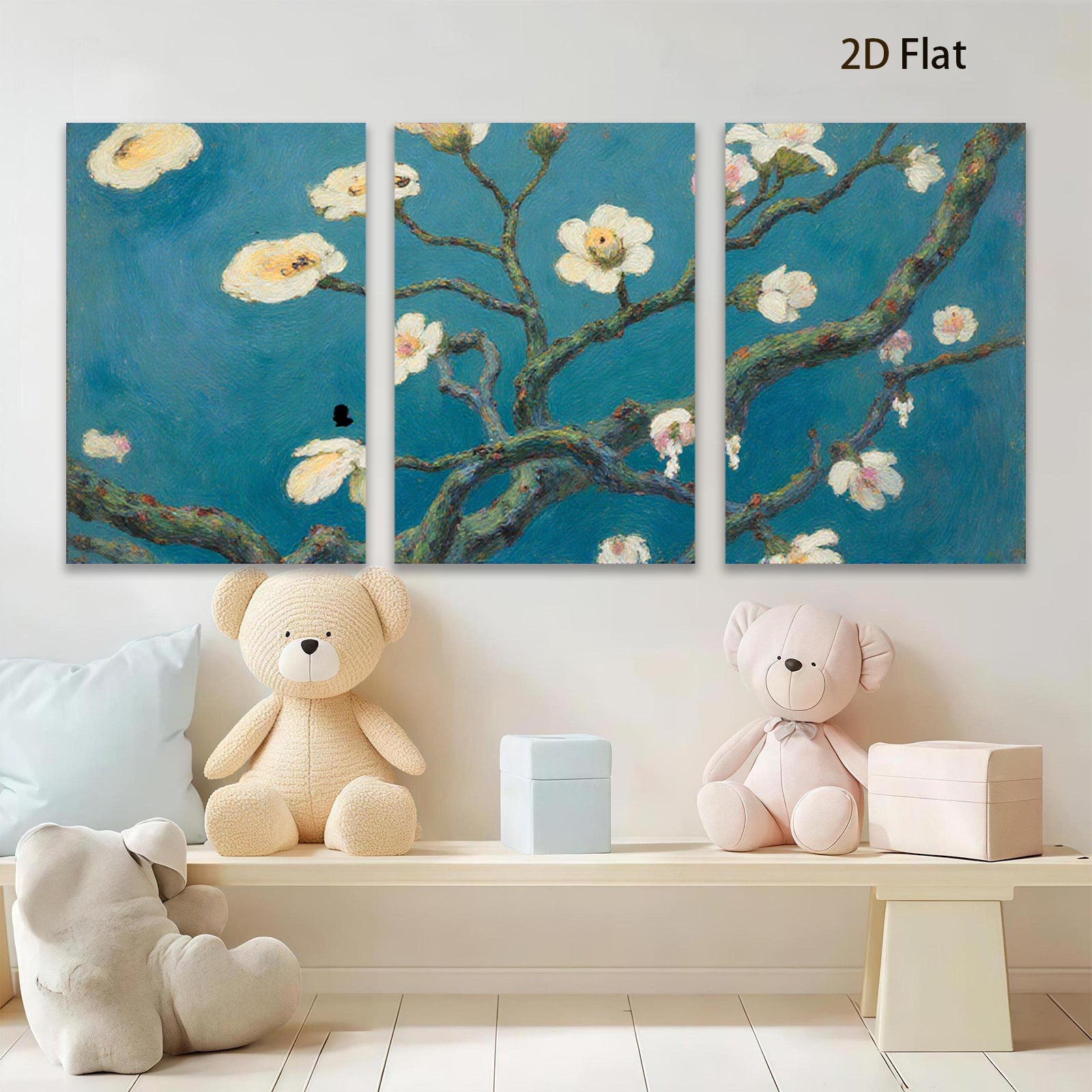 2D flat 1pc blossoming almond branches spring floral wall art bedroom living room modern farmhouse gallery wrapped canvas print