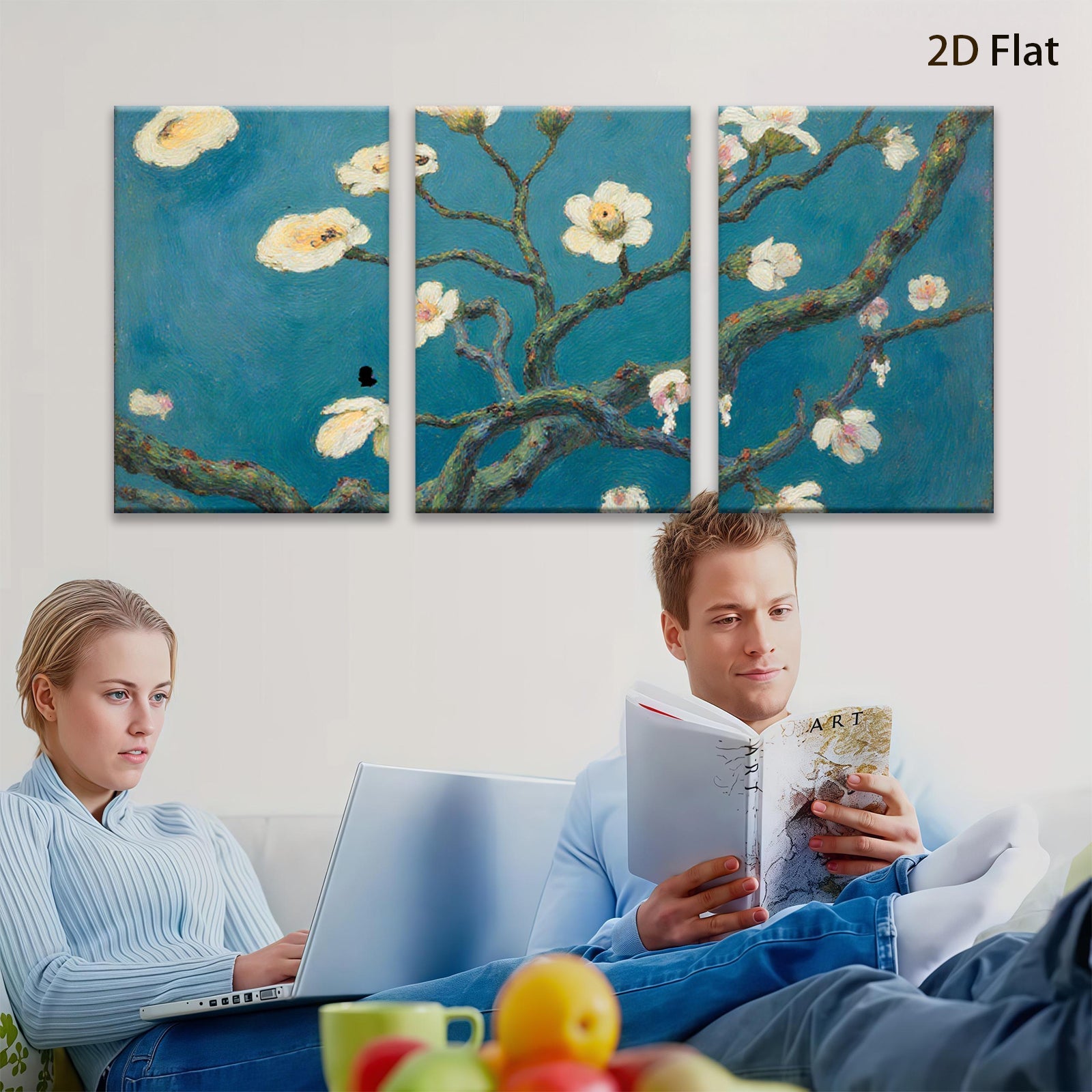 2D flat 1pc blossoming almond branches spring floral wall art bedroom living room modern farmhouse gallery wrapped canvas print