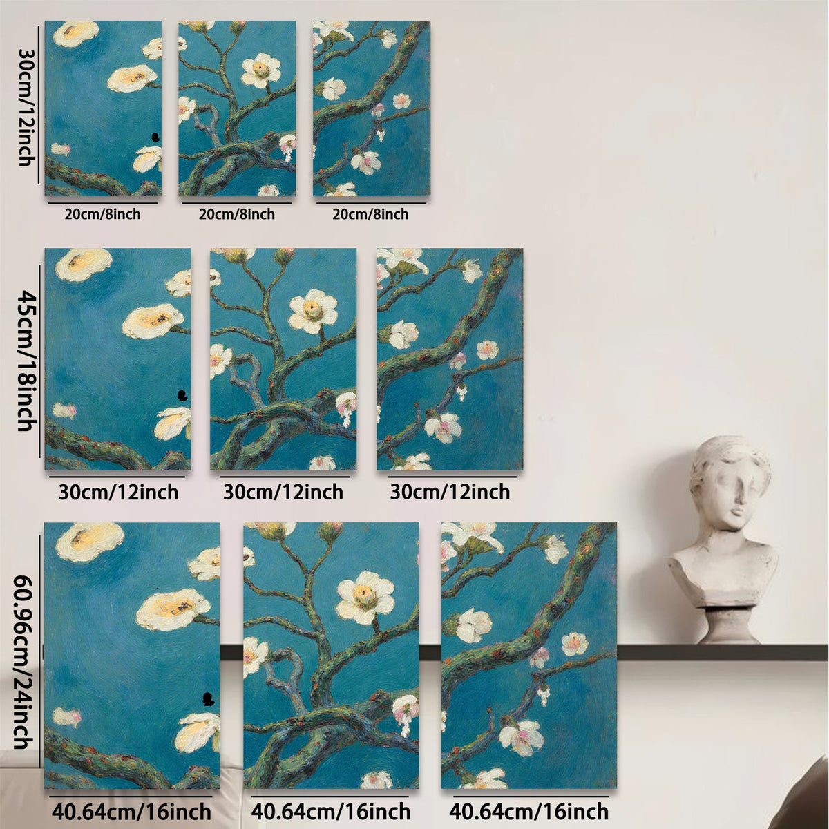 2D flat 1pc blossoming almond branches spring floral wall art bedroom living room modern farmhouse gallery wrapped canvas print