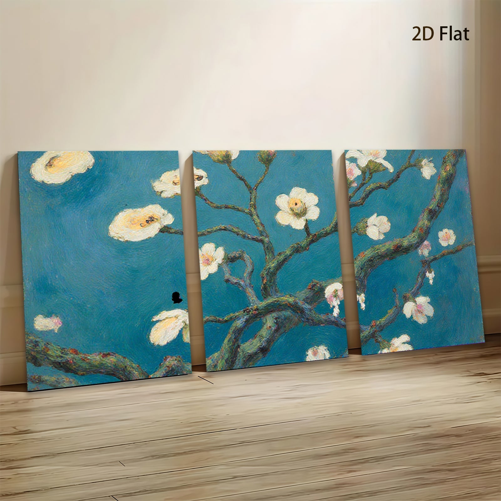 2D flat 1pc blossoming almond branches spring floral wall art bedroom living room modern farmhouse gallery wrapped canvas print