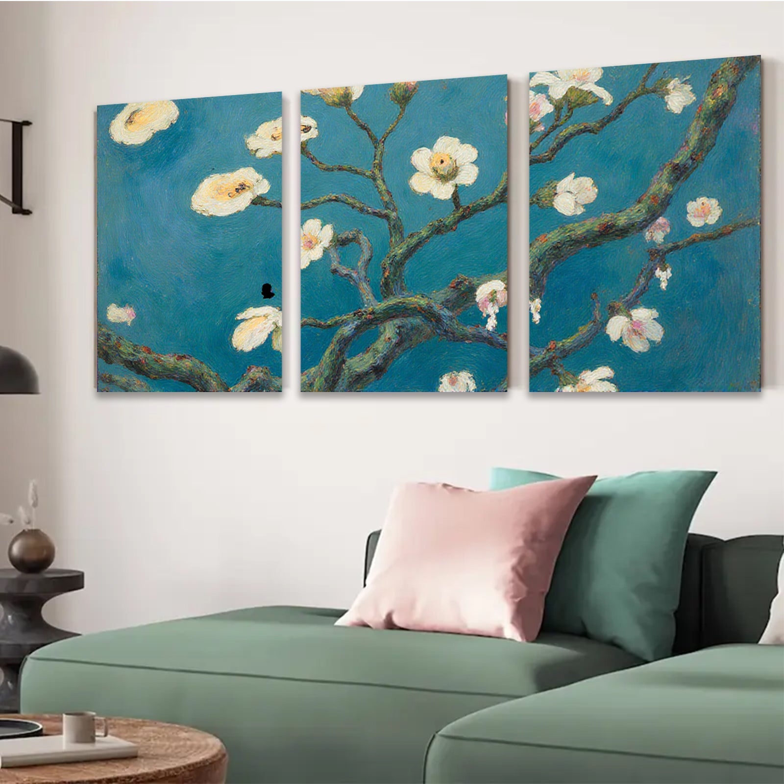 2D flat 1pc blossoming almond branches spring floral wall art bedroom living room modern farmhouse gallery wrapped canvas print