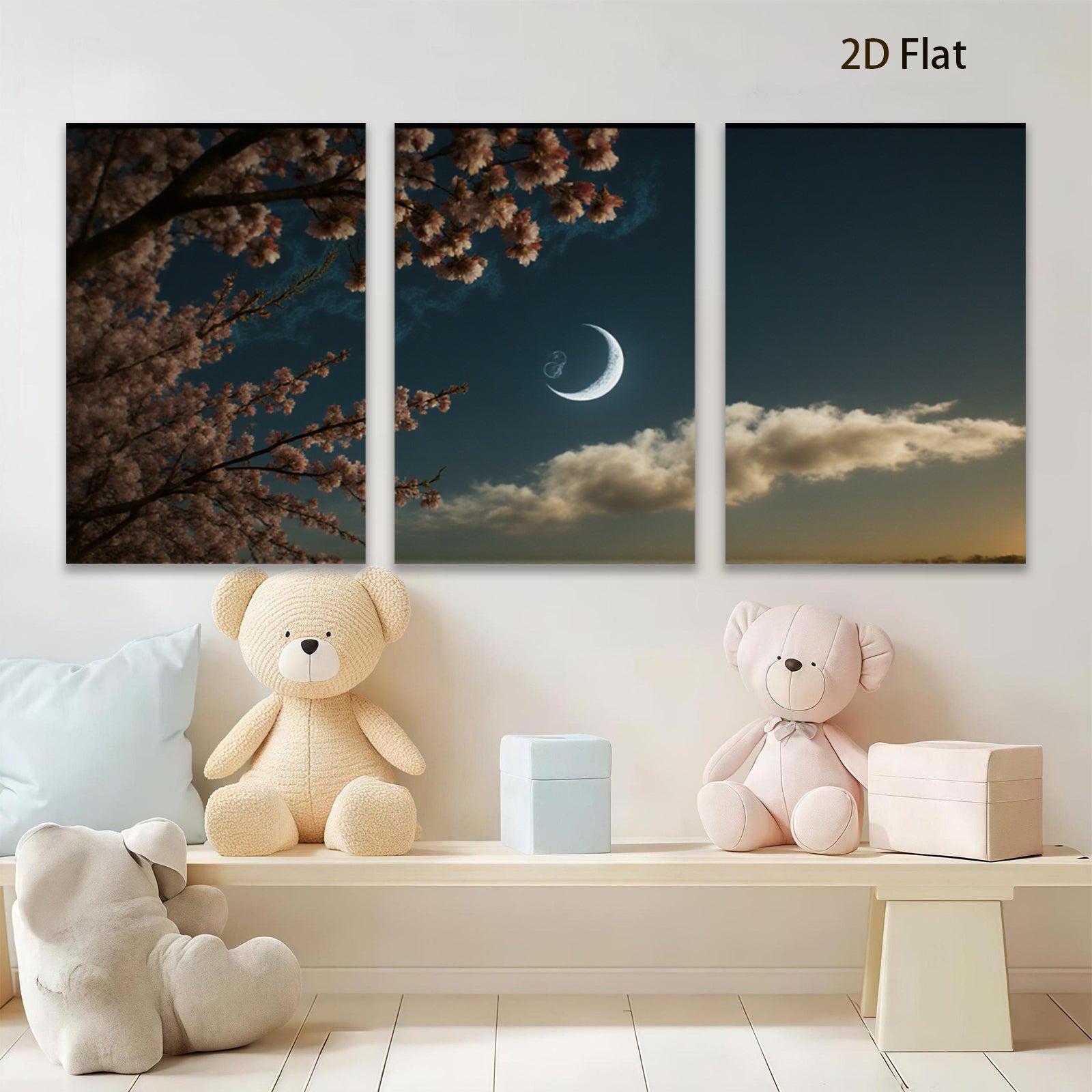 2D flat 1pc blossoming branch under crescent moon wall art for living room bedroom gallery wrapped canvas prints farmhouse decor modern minimalist style cozy home accents