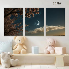 2D flat 1pc blossoming branch under crescent moon wall art for living room bedroom gallery wrapped canvas prints farmhouse decor modern minimalist style cozy home accents