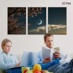 2D flat 1pc blossoming branch under crescent moon wall art for living room bedroom gallery wrapped canvas prints farmhouse decor modern minimalist style cozy home accents