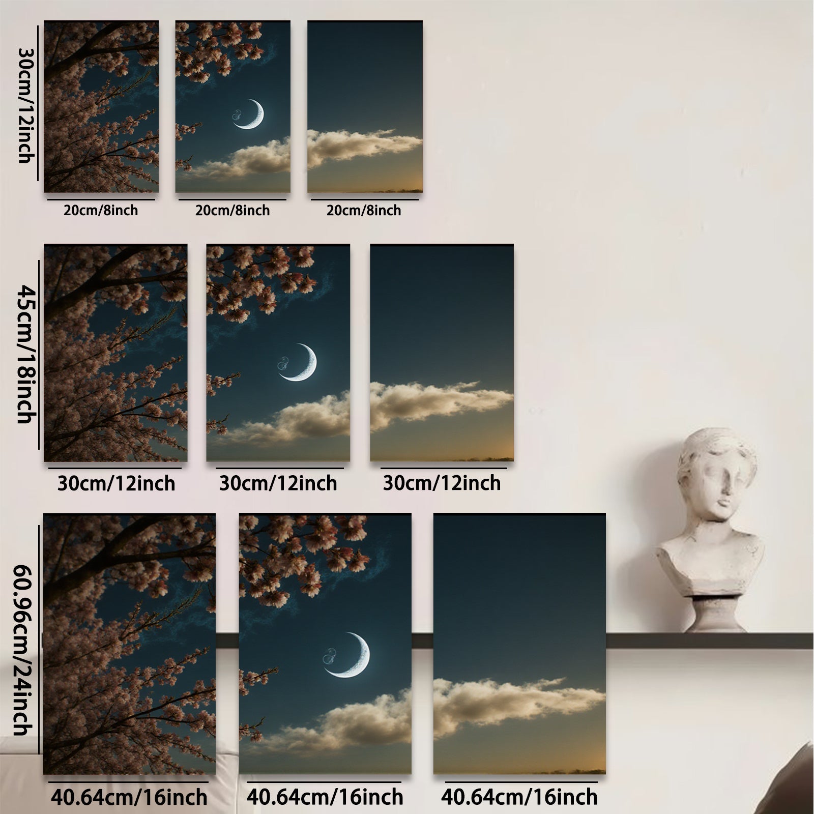 2D flat 1pc blossoming branch under crescent moon wall art for living room bedroom gallery wrapped canvas prints farmhouse decor modern minimalist style cozy home accents