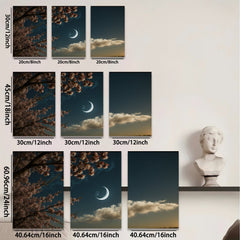 2D flat 1pc blossoming branch under crescent moon wall art for living room bedroom gallery wrapped canvas prints farmhouse decor modern minimalist style cozy home accents