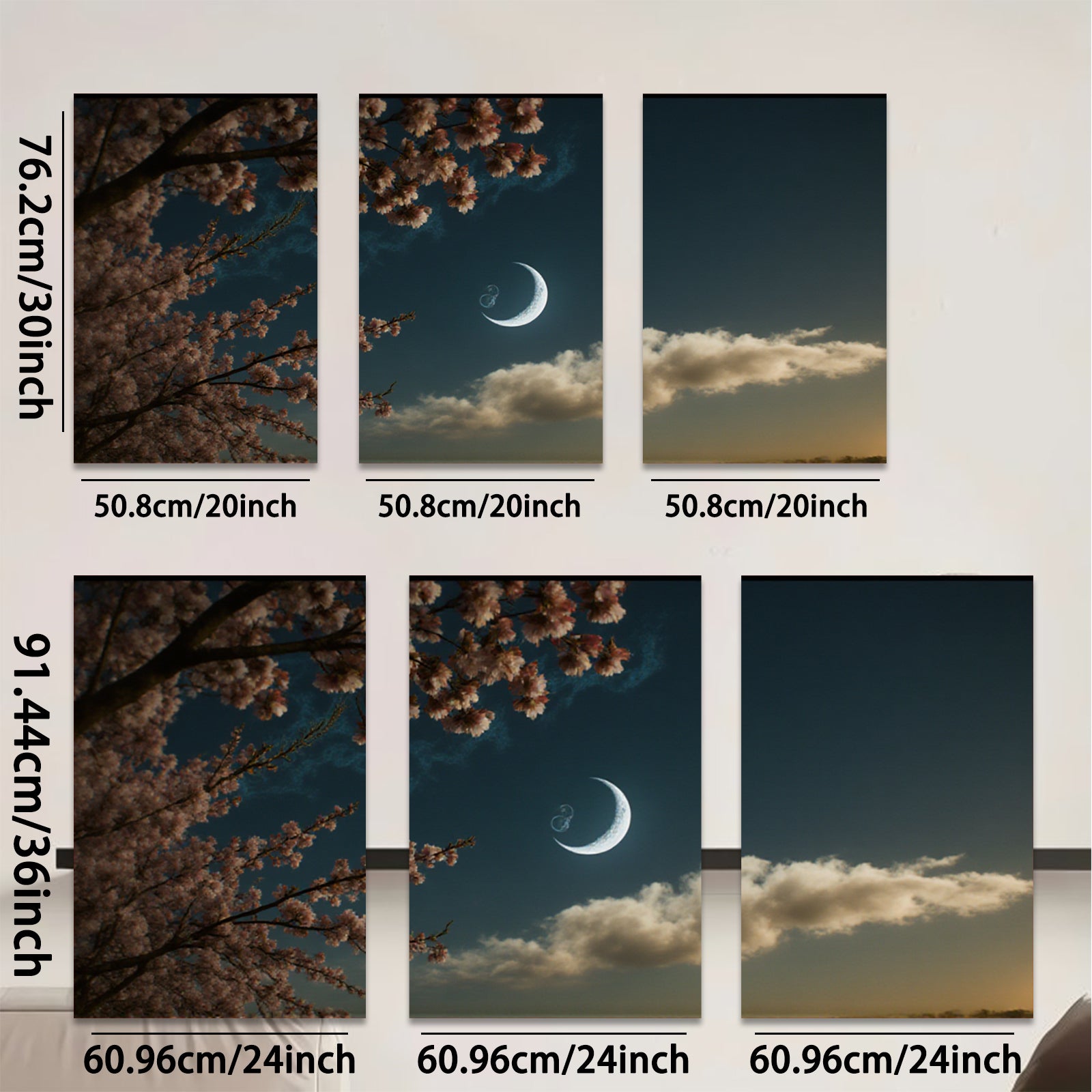 2D flat 1pc blossoming branch under crescent moon wall art for living room bedroom gallery wrapped canvas prints farmhouse decor modern minimalist style cozy home accents