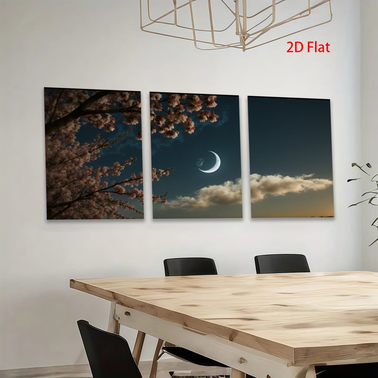2D flat 1pc blossoming branch under crescent moon wall art for living room bedroom gallery wrapped canvas prints farmhouse decor modern minimalist style cozy home accents