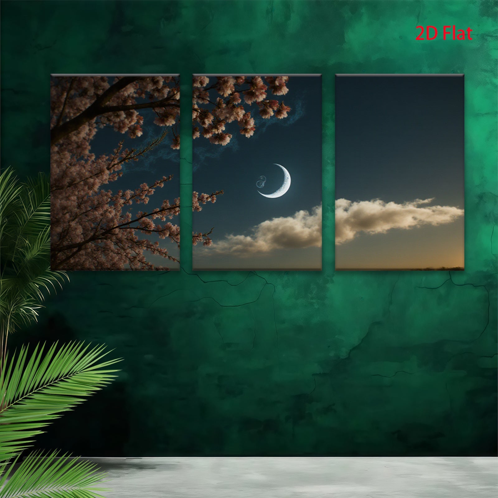 2D flat 1pc blossoming branch under crescent moon wall art for living room bedroom gallery wrapped canvas prints farmhouse decor modern minimalist style cozy home accents