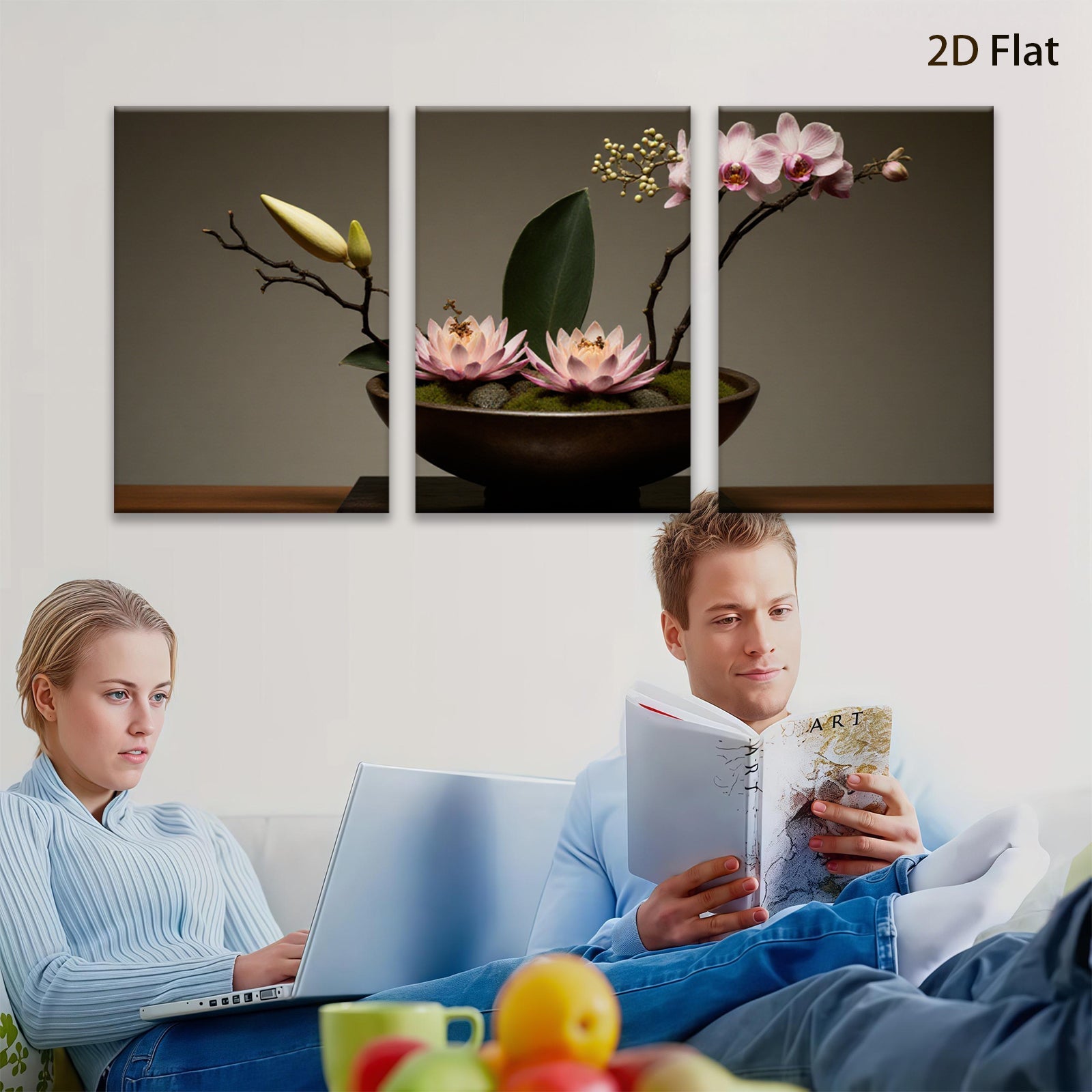 2D flat 1pc blossoming floral arrangement serene botanical study living room bedroom gallery wrapped canvas wall art modern farmhouse decor