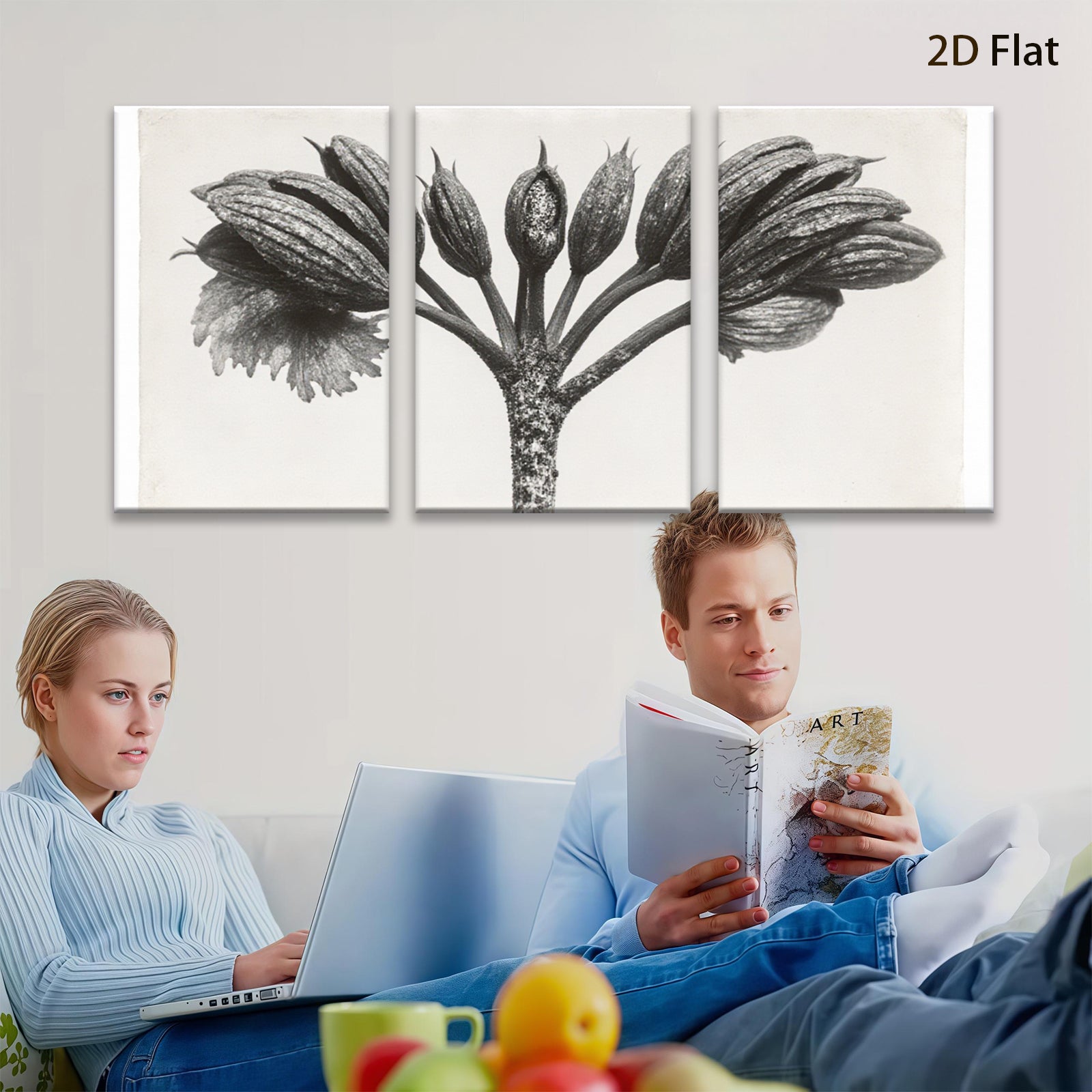 2D flat 1pc blossoming floral stem botanical wall art modern farmhouse living room bedroom decor gallery wrapped canvas print trending now