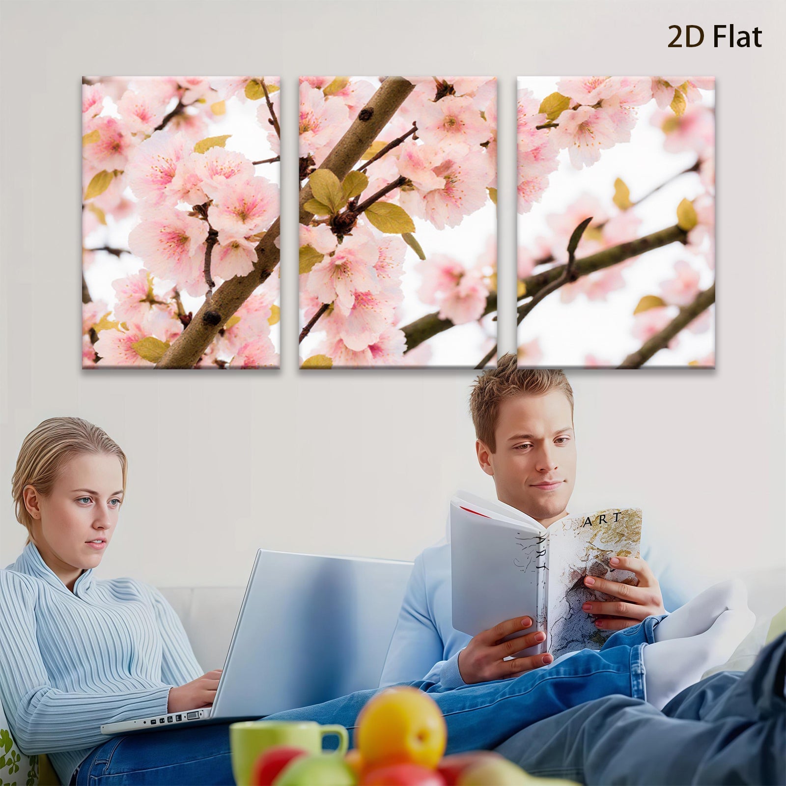 2D flat 1pc blossoming peach branches springtime floral wall art canvas prints for living room bedroom home decor farmhouse style cozy vibes modern gallery wrapped