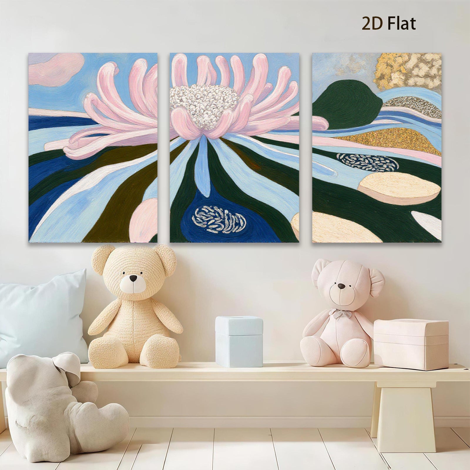 2D flat 1pc blossoming pink wildflower botanical art for living room bedroom gallery wall decor farmhouse style modern minimalist