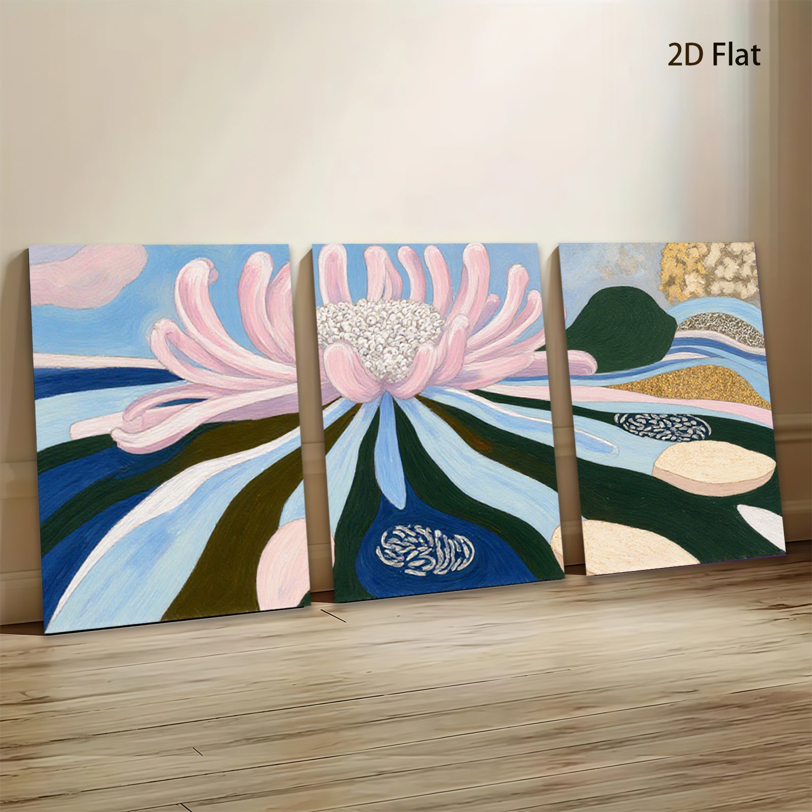 2D flat 1pc blossoming pink wildflower botanical art for living room bedroom gallery wall decor farmhouse style modern minimalist