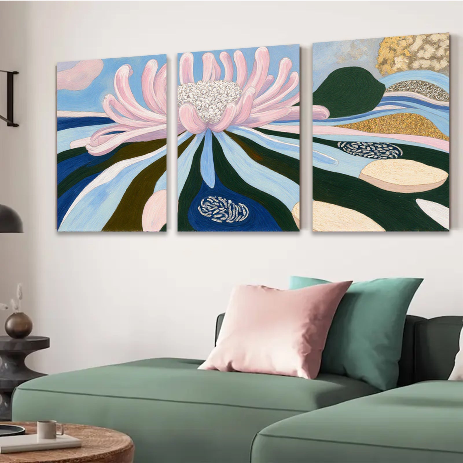 2D flat 1pc blossoming pink wildflower botanical art for living room bedroom gallery wall decor farmhouse style modern minimalist