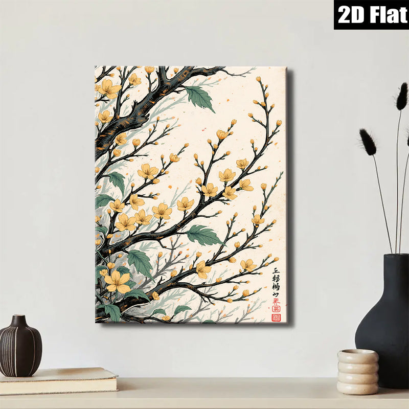 2D flat 1pc blossoming plum branches wall art decor for living room bedroom office farmhouse botanical prints modern aesthetic gallery wrapped canvas