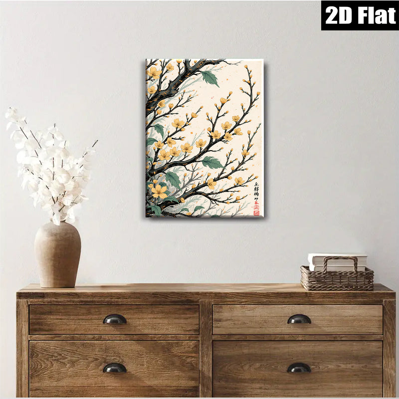 2D flat 1pc blossoming plum branches wall art decor for living room bedroom office farmhouse botanical prints modern aesthetic gallery wrapped canvas