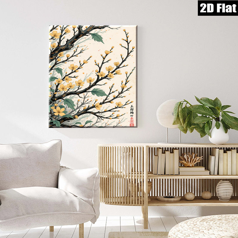 2D flat 1pc blossoming plum branches wall art decor for living room bedroom office farmhouse botanical prints modern aesthetic gallery wrapped canvas