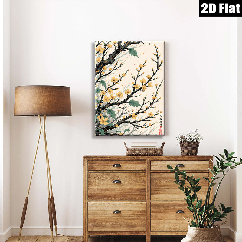 2D flat 1pc blossoming plum branches wall art decor for living room bedroom office farmhouse botanical prints modern aesthetic gallery wrapped canvas